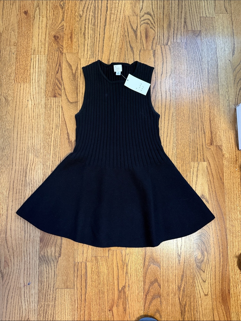A New Day Black Ribbed Knit Sleeveless Peplum Tank